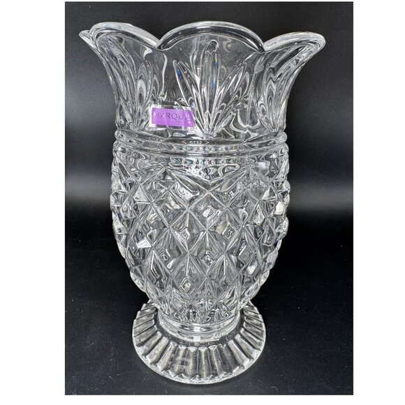 Marquis By Waterford Lead Crystal Pineapple Vase Scalloped Rim Diamond-Cut Vtg - Picture 2 of 11